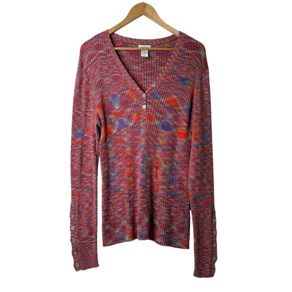 Sundance Create Beauty Ribbed Knit Henley Top XL Y2K Boho  Eclectic Multicolor
